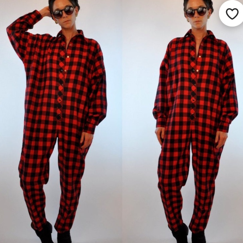 Norma Kamali Buffalo Plaid Flannel Jumpsuit